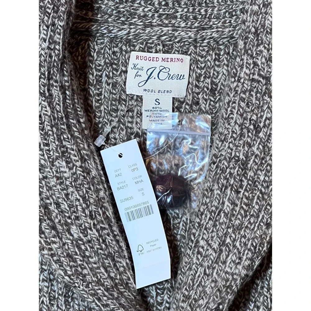 NWT J Crew Rugged Merino Brown Wool Blend Shawl Cardigan Sweater Mens Size Small